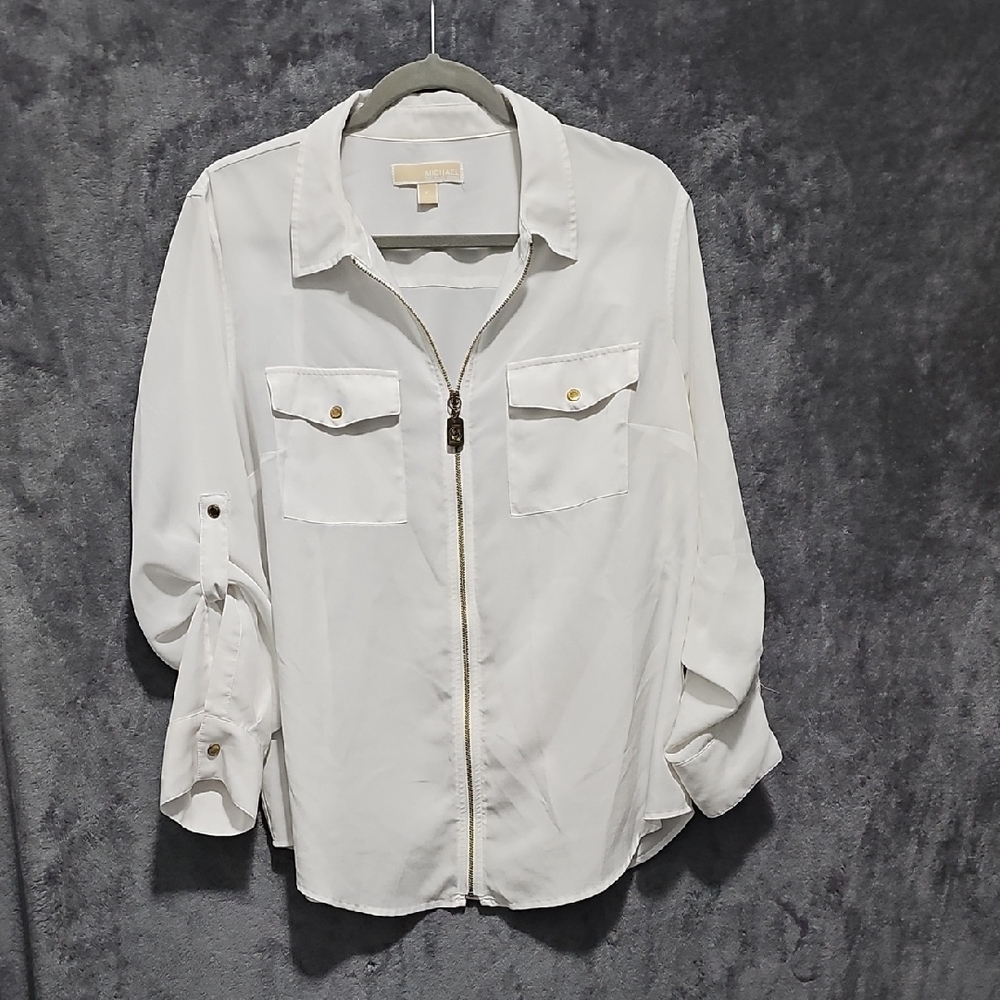 Michael Kors White Zip-Up Blouse